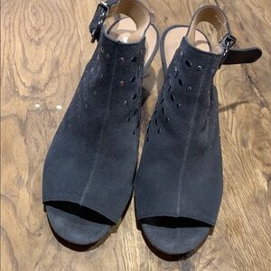 Joe’s Jeans Dark Grey Studded Leather Peep-Toe Booties Western Underslung Heel